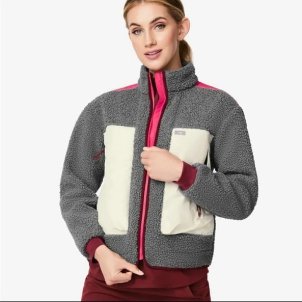 FIGS Dark Heather Grey Selwyn Sherpa Jacket